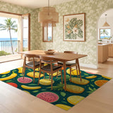 ODIKA Colorful Tropical Fruit Washable Area Rug - Non-Slip Low Pile