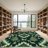 Folk Green Fern Animal People Medallion Rug
