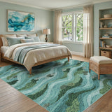 Blue and Teal Blue Teal Coastal Wave Area Rug