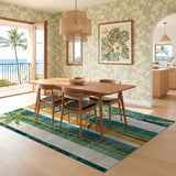 ODIKA Tropical Palm Tree Striped Machine Washable Area Rug - Low Pile Non-Slip Pet Friendly