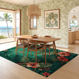 ODIKA Tropical Bird & Hibiscus Jungle Washable Area Rug - Low Pile Non-Slip
