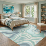 Blue Teal Contour Wave Area Rug