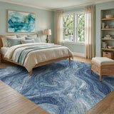 Blue and Teal Blue Marble Swirl Area Rug