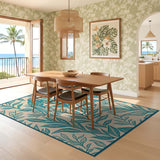 ODIKA Washable Teal Bird & Botanical Leaf Area Rug - Low Pile Non-Slip
