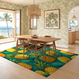 ODIKA Tropical Pineapple and Orange Print Washable Area Rug - Low Pile Non-Slip Floor Mat