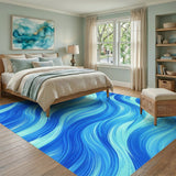 Blue and Teal Blue Swirl Wave Area Rug