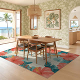ODIKA Washable Tropical Hibiscus Floral Rug - Non-Slip Low Pile Coastal Surfer Area Rug