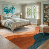 Beige Orange Teal Layered Wave Abstract Rug