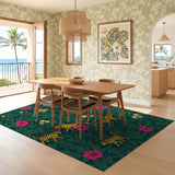 ODIKA Tiger & Floral Jungle Pattern Washable Area Rug - Low Pile Non-Slip