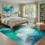Teal Gold Fluid Abstract Area Rug
