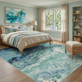 Blue Teal Abstract Marble Area Rug