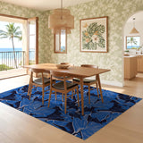 ODIKA Washable Blue Abstract Floral Rug - Low Pile Non-Slip Pet Friendly Area Rug