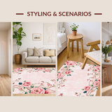 Ultra Soft Area Rug, Non Slip, Stain Resistant, Washable Area Rugs for Living Room, Bedroom, Elegant Pastel Rose Arrangement(Pink)