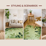 Ultra Soft Area Rug, Non Slip, Stain Resistant, Washable Area Rugs for Living Room, Bedroom, Chic Contemporary Green Floral Motif(Green)