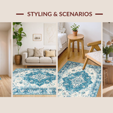 Ultra Soft Area Rug, Non Slip, Stain Resistant, Washable Area Rugs for Living Room, Bedroom, Luxurious Teal Trellis Aesthetic(Blue)