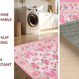 Ultra Soft Area Rug, Non Slip, Stain Resistant, Washable Area Rugs for Living Room, Bedroom, Bright Garden Floral Aesthetic(Pink)