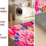 Ultra Soft Area Rug, Non Slip, Stain Resistant, Washable Area Rugs for Living Room, Bedroom, Dynamic Rainbow Floral Aesthetics(Pink)