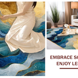 Ultra Soft Area Rug, Non Slip, Stain Resistant, Washable Area Rugs for Living Room, Bedroom, Contemporary Rippled Wave Rug Showcasing Blue Gold Fusion, Abstract Geometry(Blue)