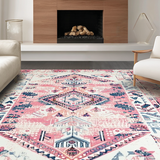 Ultra Soft Area Rug, Non Slip, Stain Resistant, Washable Area Rugs for Living Room, Bedroom, Playful Vintage Medallion Style(Pink)