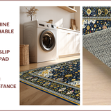 Ultra Soft Area Rug, Non Slip, Stain Resistant, Washable Area Rugs for Living Room, Bedroom, Elegant Gilded Geometric Embroidery(Blue)