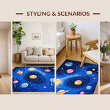 Ultra Soft Area Rug, Non Slip, Stain Resistant, Washable Area Rugs for Living Room, Bedroom, Playful Solar System Graphic Style(Blue)