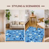 Ultra Soft Area Rug, Non Slip, Stain Resistant, Washable Area Rugs for Living Room, Bedroom, Charming Round Educational Motif(Blue)