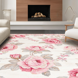 Ultra Soft Area Rug, Non Slip, Stain Resistant, Washable Area Rugs for Living Room, Bedroom, Elegant Country Rose Motif(White)