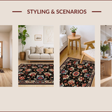 Ultra Soft Area Rug, Non Slip, Stain Resistant, Washable Area Rugs for Living Room, Bedroom, Paisley Floral Thin(Black)