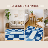 Ultra Soft Area Rug, Non Slip, Stain Resistant, Washable Area Rugs for Living Room, Bedroom, Stylish Minimalist Geometric Lines(Blue)