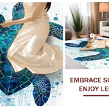 Ultra Soft Area Rug, Non Slip, Stain Resistant, Washable Area Rugs for Living Room, Bedroom, Sea Turtle Mosaic Wave Pattern Rug with Nautical Ocean Blue Abstract Design(Blue)