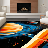 Ultra Soft Area Rug, Non Slip, Stain Resistant, Washable Area Rugs for Living Room, Bedroom, Solar System Themed Circle Mat(Orange)