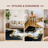 Ultra Soft Area Rug, Non Slip, Stain Resistant, Washable Area Rugs for Living Room, Bedroom, Minimalist Luxe Marble Effect(Black)