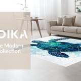 Ultra Soft Area Rug, Non Slip, Stain Resistant, Washable Area Rugs for Living Room, Bedroom, Sea Turtle Mosaic Wave Pattern Rug with Nautical Ocean Blue Abstract Design(Blue)