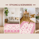 Ultra Soft Area Rug, Non Slip, Stain Resistant, Washable Area Rugs for Living Room, Bedroom, Delicate Pink Nature Inspired Design(White)