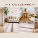 Ultra Soft Area Rug, Non Slip, Stain Resistant, Washable Area Rugs for Living Room, Bedroom, Artful Serene Beachy Stripe Scheme(Purple)