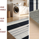 Ultra Soft Area Rug, Non Slip, Stain Resistant, Washable Area Rugs for Living Room, Bedroom, Sleek Striped Runner with Alternating Narrow and Wide Black White Bands(Black)