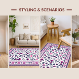 Ultra Soft Area Rug, Non Slip, Stain Resistant, Washable Area Rugs for Living Room, Bedroom, Rustic Earthy Floral Patterns(White)