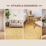 Ultra Soft Area Rug, Non Slip, Stain Resistant, Washable Area Rugs for Living Room, Bedroom, Bold Abstract Curved Lines(Yellow)