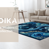 Ultra Soft Area Rug, Non Slip, Stain Resistant, Washable Area Rugs for Living Room, Bedroom, 3D Illusion Nautical with Fluid Octopus Tentacles and Dolphin School(Blue)