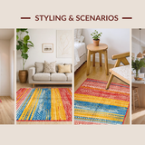 Ultra Soft Area Rug, Non Slip, Stain Resistant, Washable Area Rugs for Living Room, Bedroom, Striking Earthy Stripe Composition(Red)