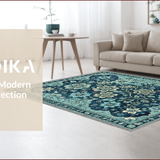 Ultra Soft Area Rug, Non Slip, Stain Resistant, Washable Area Rugs for Living Room, Bedroom, Vintage Floral Non-Slip Living Room(Blue) - ODIKA