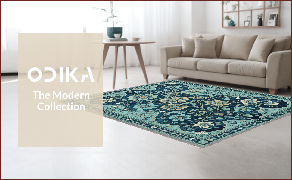 Ultra Soft Area Rug, Non Slip, Stain Resistant, Washable Area Rugs for Living Room, Bedroom, Vintage Floral Non-Slip Living Room(Blue) - ODIKA