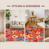 Ultra Soft Area Rug, Non Slip, Stain Resistant, Washable Area Rugs for Living Room, Bedroom, Eclectic Floral Palette Design(Red)