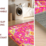 Ultra Soft Area Rug, Non Slip, Stain Resistant, Washable Area Rugs for Living Room, Bedroom, Whimsical Multi-Colored Ogee Design(Pink)