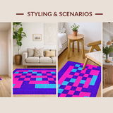 Ultra Soft Area Rug, Non Slip, Stain Resistant, Washable Area Rugs for Living Room, Bedroom, Whimsical Colorful Tile Arrangement(Purple)