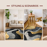Ultra Soft Area Rug, Non Slip, Stain Resistant, Washable Area Rugs for Living Room, Bedroom, Dynamic Bold Abstract Composition(Gold)