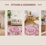 Ultra Soft Area Rug, Non Slip, Stain Resistant, Washable Area Rugs for Living Room, Bedroom, Rustic Pastel Medallion Design(Pink)