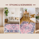Ultra Soft Area Rug, Non Slip, Stain Resistant, Washable Area Rugs for Living Room, Bedroom, Cozy Lattice Patterned Visuals(Pink)