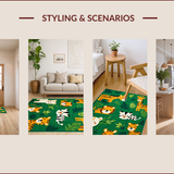 Ultra Soft Area Rug, Non Slip, Stain Resistant, Washable Area Rugs for Living Room, Bedroom, Colorful Whimsical Wildlife Design(Green)