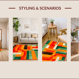 Ultra Soft Area Rug, Non Slip, Stain Resistant, Washable Area Rugs for Living Room, Bedroom, Dynamic Earth Tone Geometric Visual(Orange)